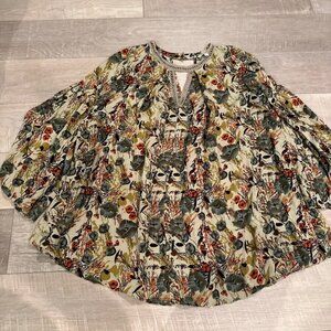 UMGEE WOMENS SMALL BLOUSE TAN MULTICOLOR 3/4 SLEEVE